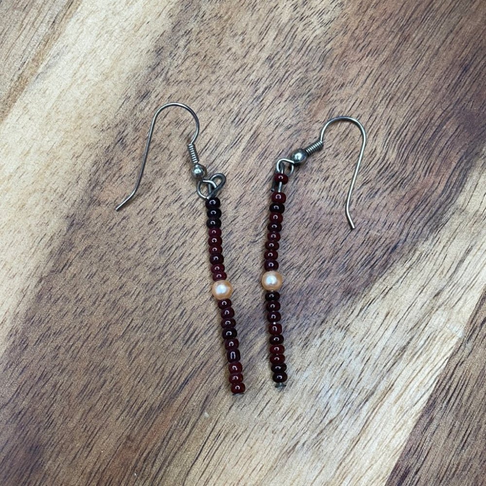 Hand made beaded faux Pearl dangle earrings